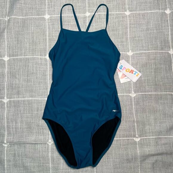 Sporti Size 34 Micro Back One Piece Swimsuit Dark Teal High Leg NEW - Picture 4 of 10